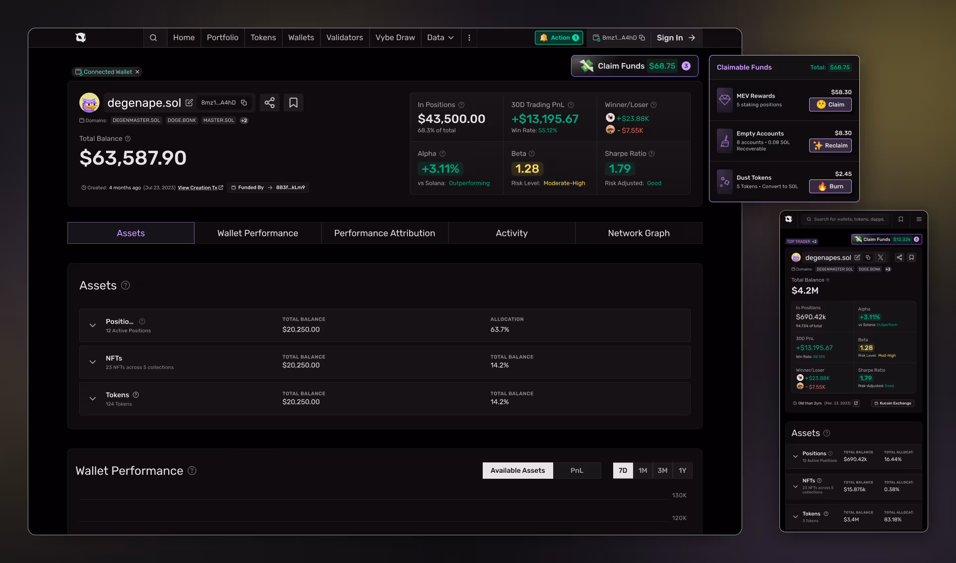 Analytics dashboard for multi-wallet data
